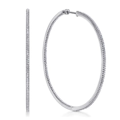 14K White Gold 60mm Round Inside Out Diamond Hoop Earrings