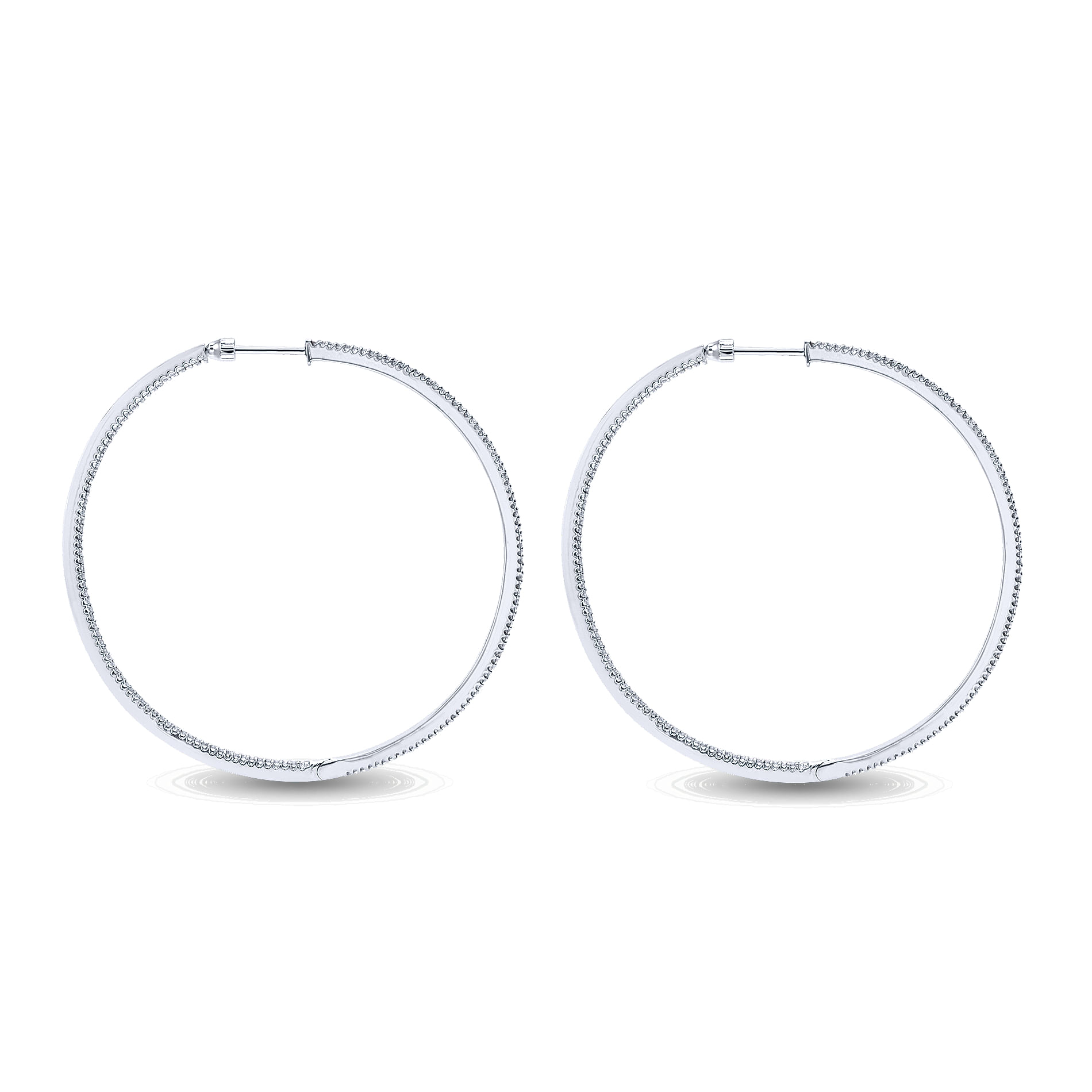 14K White Gold 60mm Round Inside Out Diamond Hoop Earrings - 2.75 ct - Shot 2