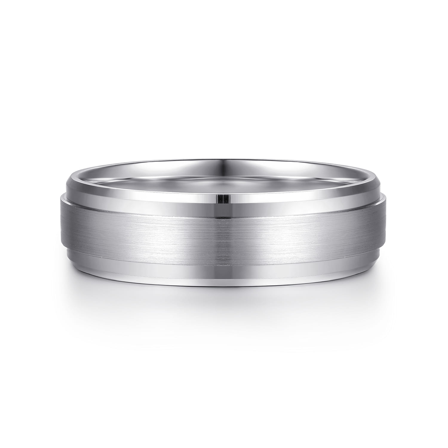 14K White Gold 6mm - Men's Wedding Band in Horizontal Brush Finish - Shot 1