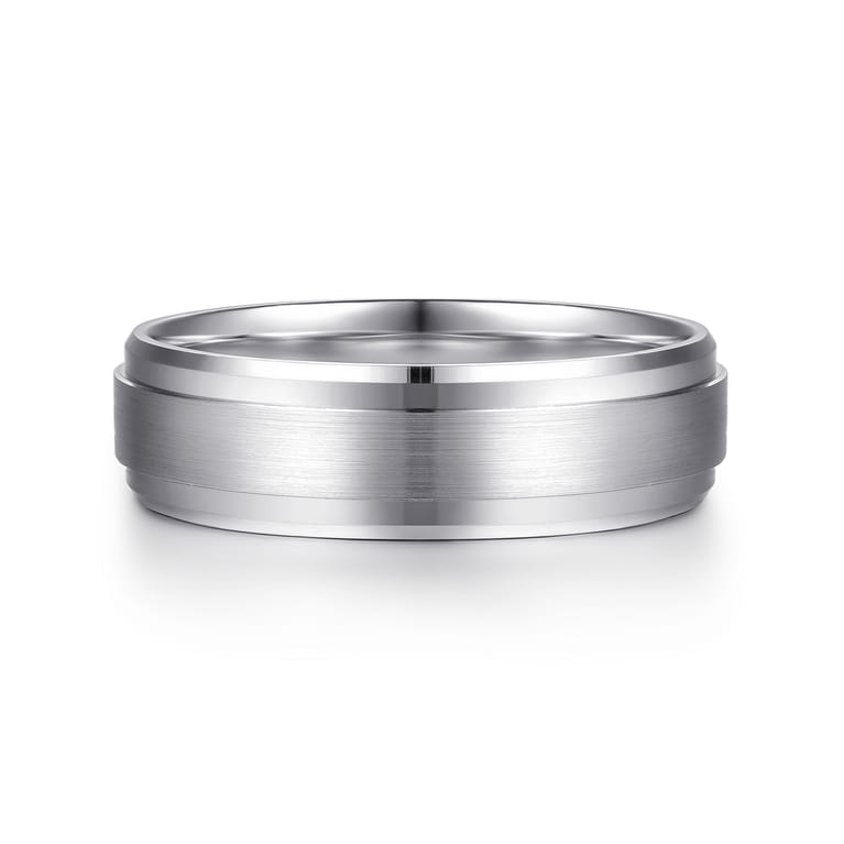 14K White Gold 6mm - Men's Wedding Band in Horizontal Brush Finish - Shot 1