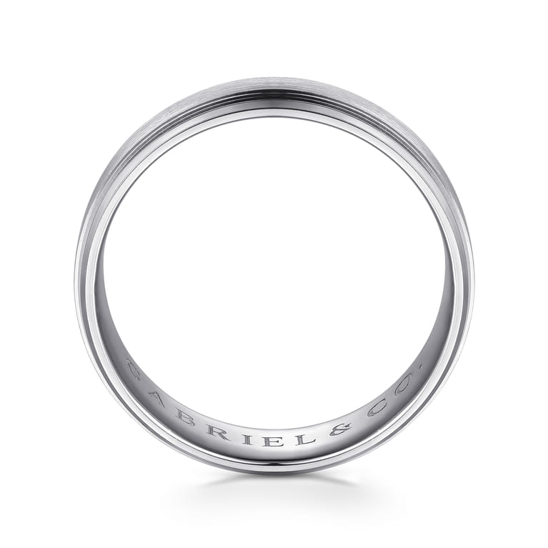 14K White Gold 6mm - Men's Wedding Band in Horizontal Brush Finish - Shot 2