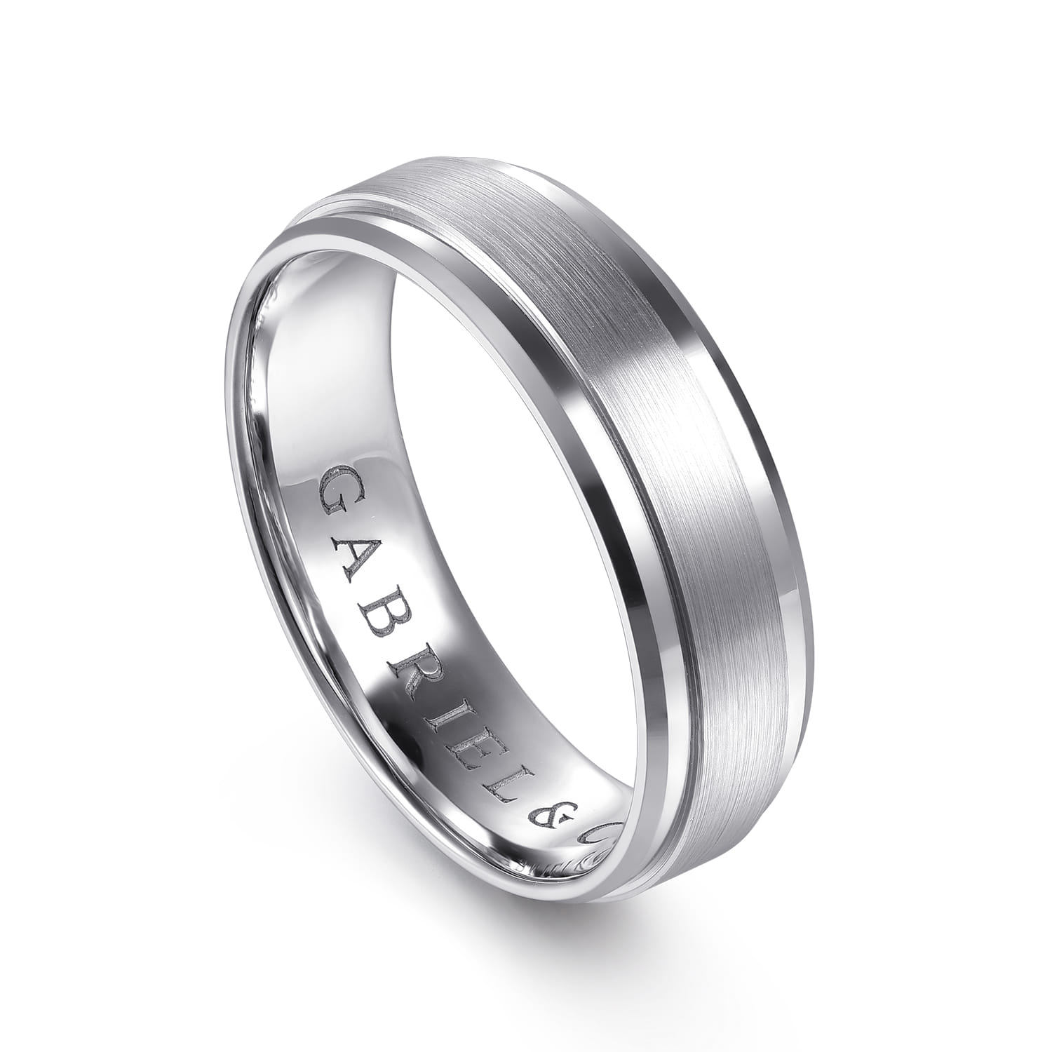 14K White Gold 6mm - Men's Wedding Band in Horizontal Brush Finish - Shot 3