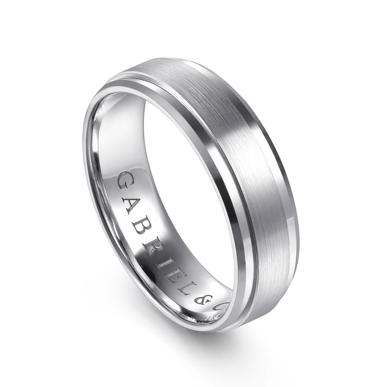 14K White Gold 6mm - Men's Wedding Band in Horizontal Brush Finish - Shot 3