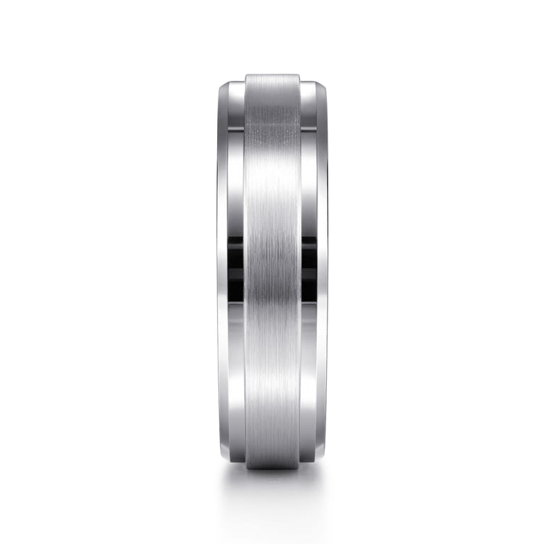 14K White Gold 6mm - Men's Wedding Band in Horizontal Brush Finish - Shot 4