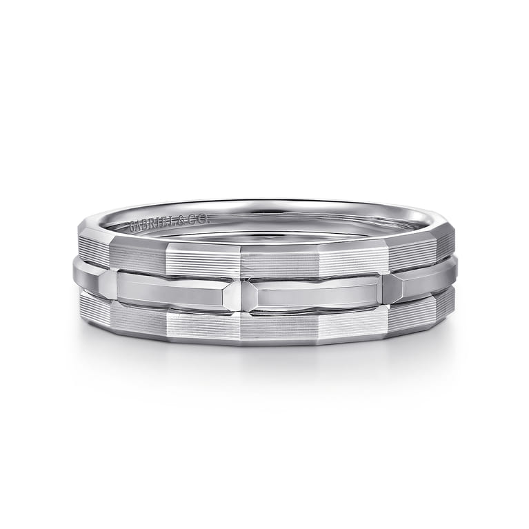 14K White Gold 6mm Men's Ring Brush Finish in Satin Finish - Shot 1