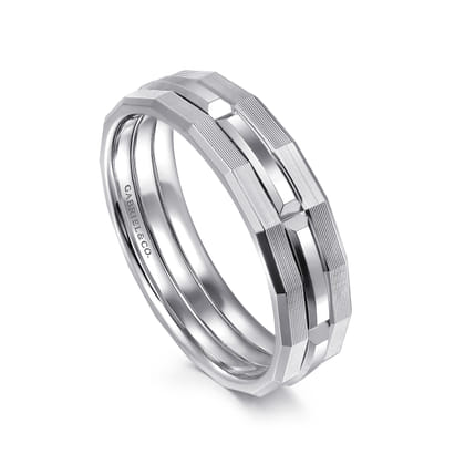 14K White Gold 6mm Men's Ring Brush Finish in Satin Finish
