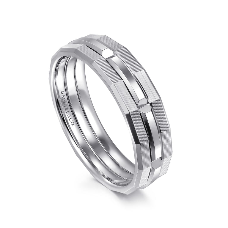 14K White Gold 6mm Men's Ring Brush Finish in Satin Finish - Shot 3