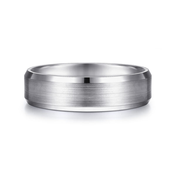 White Gold Satin Finish Men's Wedding Band with Beveled Edge