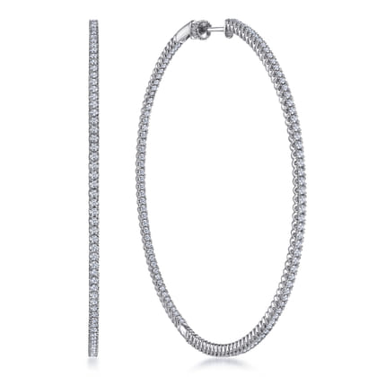 14K White Gold 70mm Inside Out Diamond Hoop Earrings