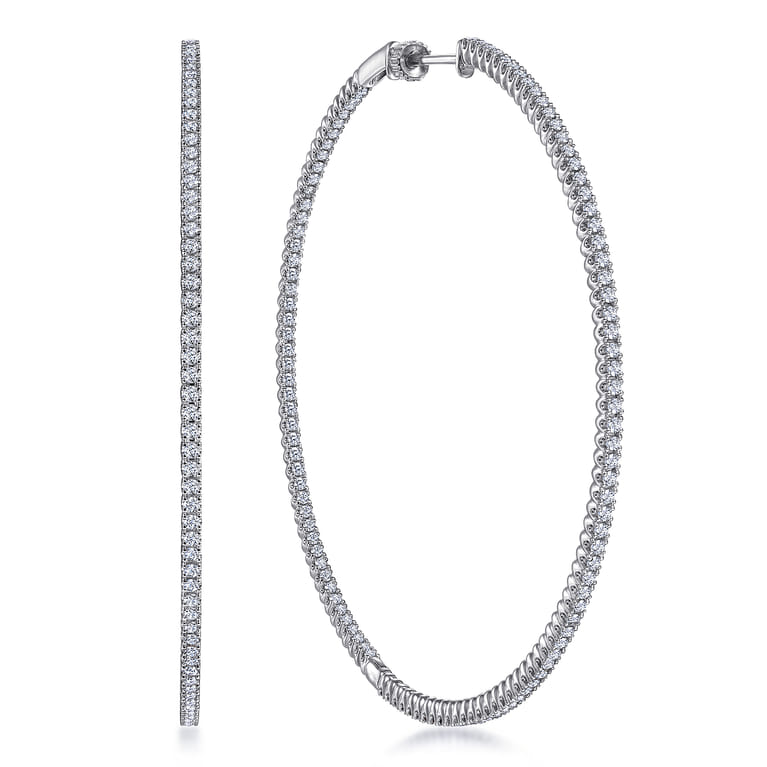 14K White Gold 70mm Inside Out Diamond Hoop Earrings - 2.4 ct - Shot 1