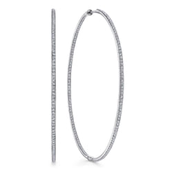 14K White Gold 70mm Round Classic Diamond Hoop Earrings