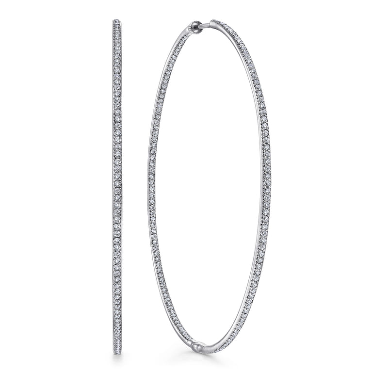 14K White Gold 70mm Round Classic Diamond Hoop Earrings - 2.1 ct - Shot 1