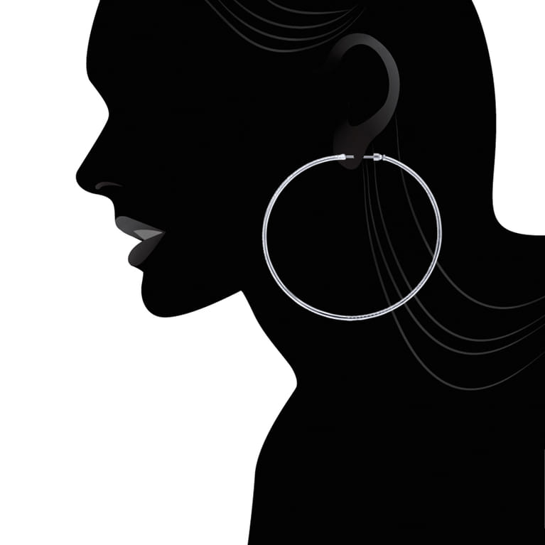 14K White Gold 70mm Round Classic Diamond Hoop Earrings - 2.1 ct - Shot 3