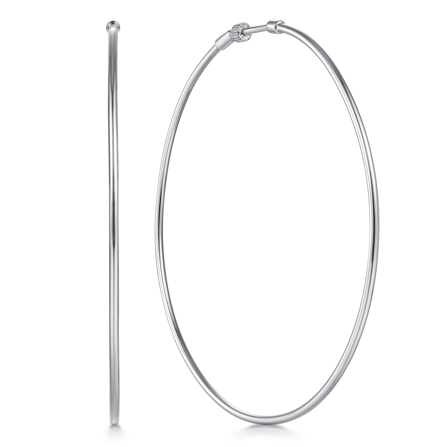 14K White Gold 70mm Round Classic Hoop Earrings - Shot 1