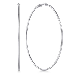14K White Gold 70mm Round Classic Hoop Earrings