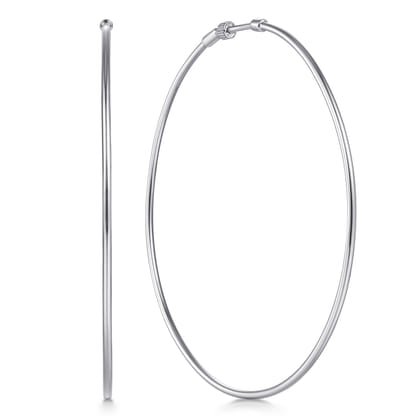14K White Gold 70mm Round Classic Hoop Earrings