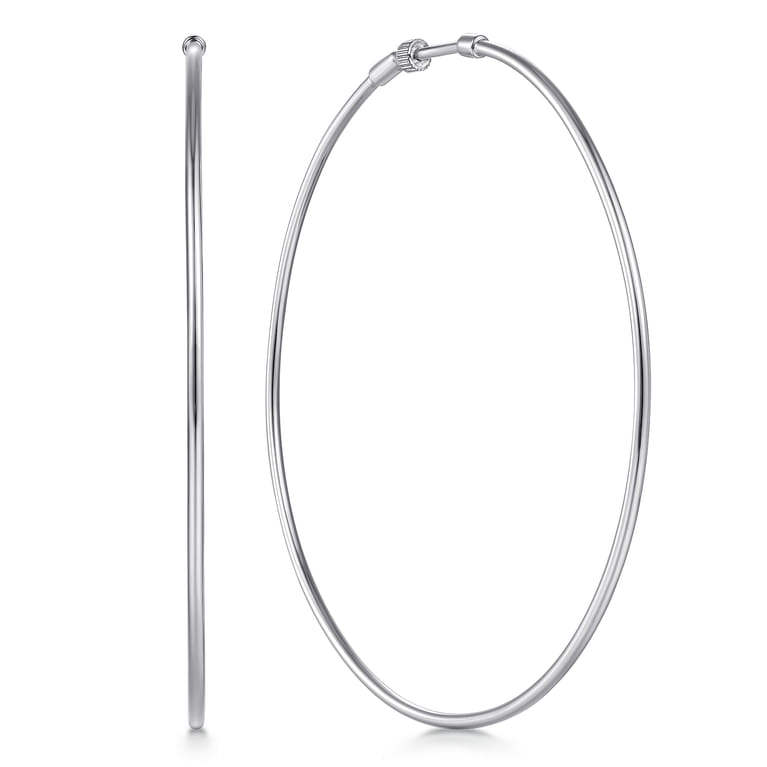 14K White Gold 70mm Round Classic Hoop Earrings - Shot 1