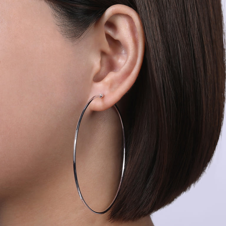 14K White Gold 70mm Round Classic Hoop Earrings - Shot 2