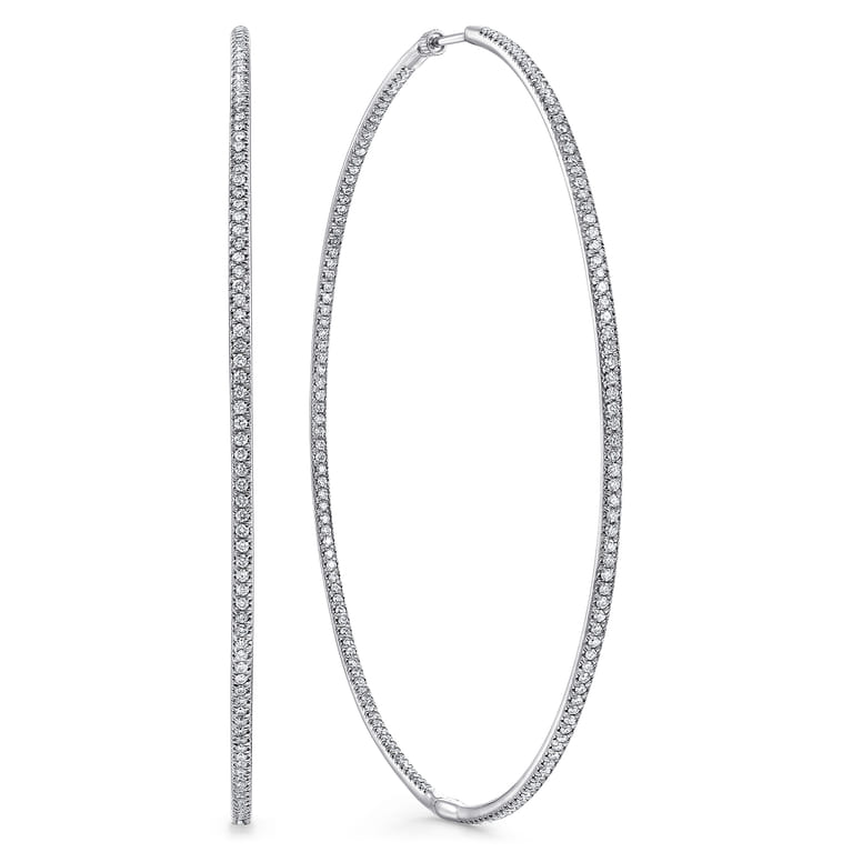 14K White Gold 80mm Round Inside Out Diamond Hoop Earrings - 2.3 ct - Shot 1