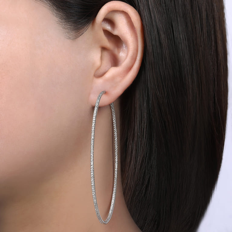 14K White Gold 80mm Round Inside Out Diamond Hoop Earrings - 2.3 ct - Shot 2