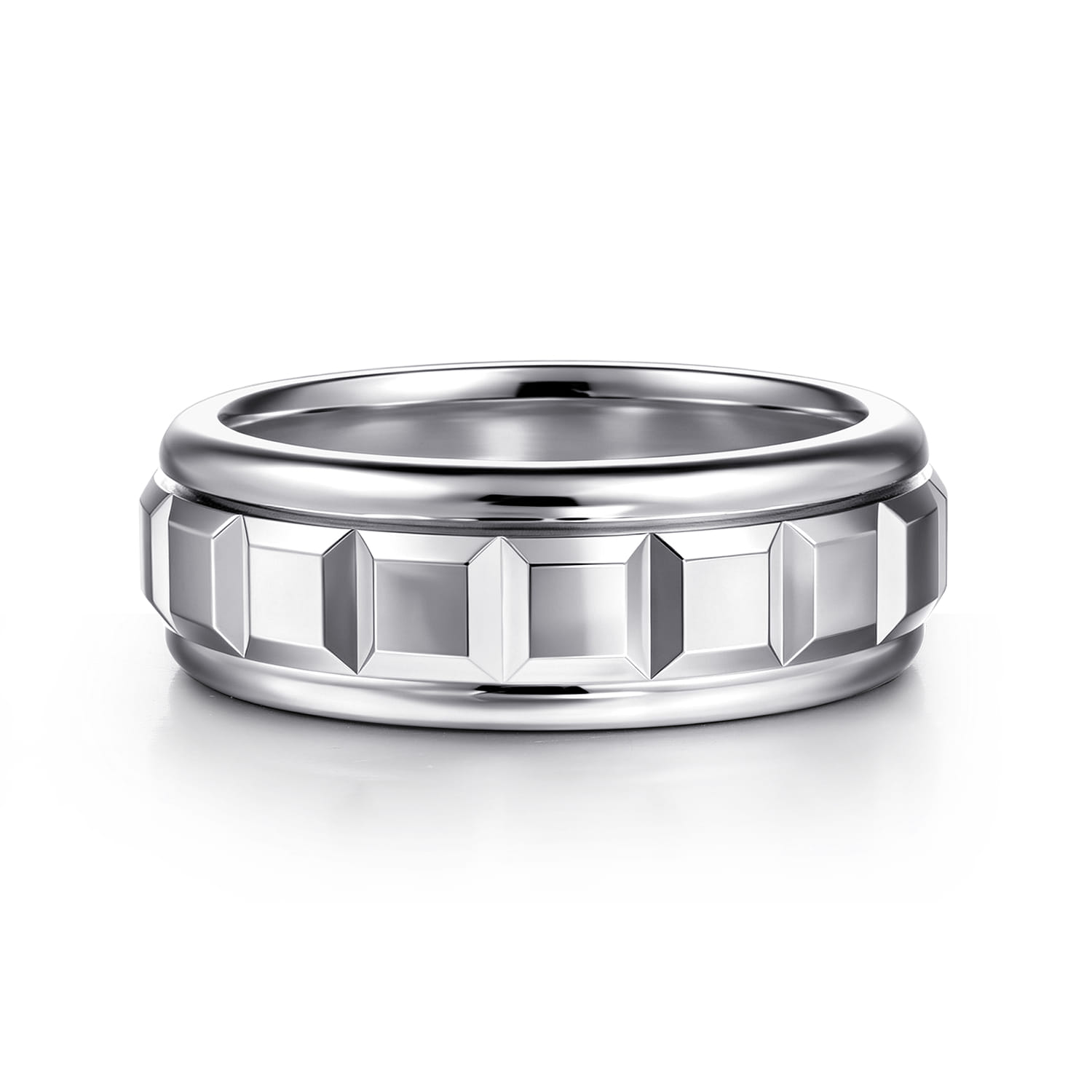 14K White Gold 8mm Square Rotating Mens Ring in High Polished Finish - Shot 1