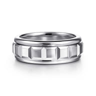 14K White Gold 8mm Square Rotating Mens Ring in High Polished Finish