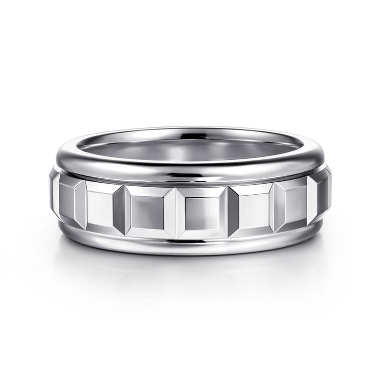 14K White Gold 8mm Square Rotating Mens Ring in High Polished Finish - Shot 1