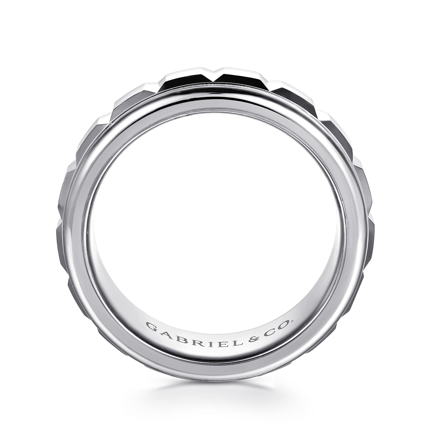 14K White Gold 8mm Square Rotating Mens Ring in High Polished Finish - Shot 2