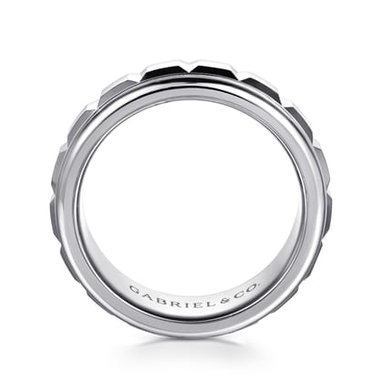 14K White Gold 8mm Square Rotating Mens Ring in High Polished Finish