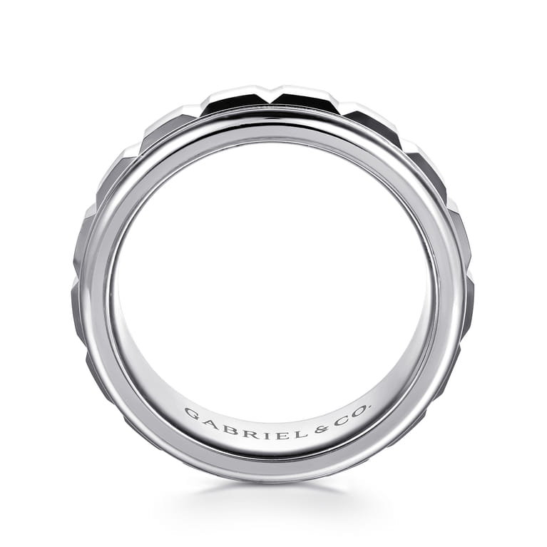 14K White Gold 8mm Square Rotating Mens Ring in High Polished Finish - Shot 2