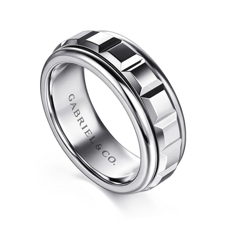 14K White Gold 8mm Square Rotating Mens Ring in High Polished Finish - Shot 3