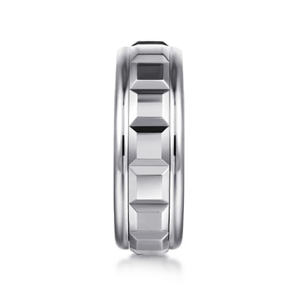 14K White Gold 8mm Square Rotating Mens Ring in High Polished Finish