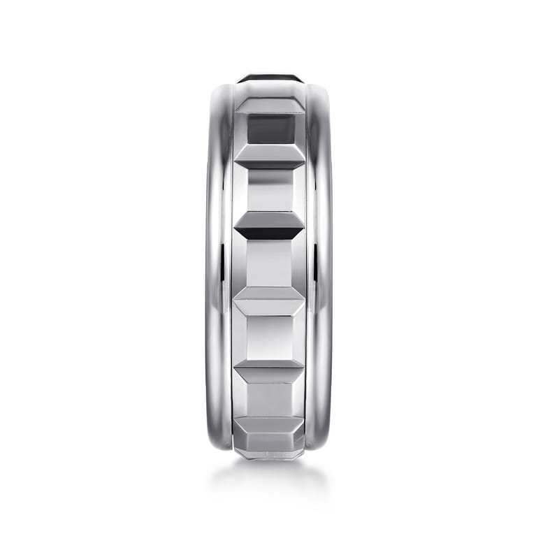 14K White Gold 8mm Square Rotating Mens Ring in High Polished Finish - Shot 4