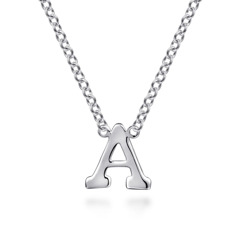 14K White Gold A Initial Necklace - Shot 1