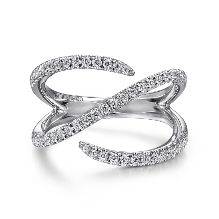 14K White Gold Abstract Diamond Bypass Wrap Ring - 0.4 ct - Shot 1