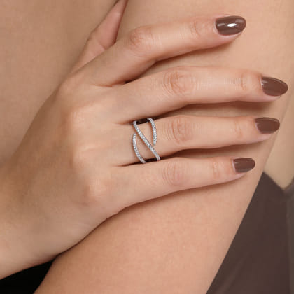 14K White Gold Abstract Diamond Bypass Wrap Ring