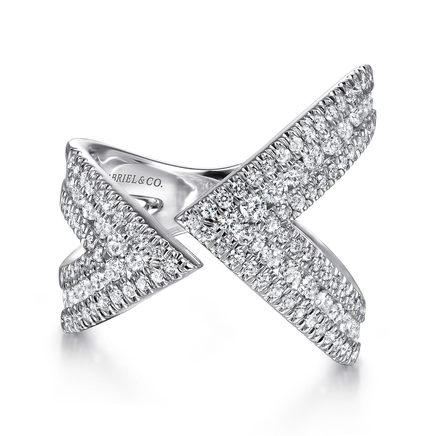 14K White Gold Abstract Diamond Pave Bypass Open Ring - 1.1 ct - Shot 1