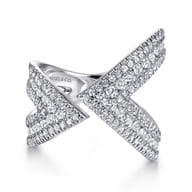 14K White Gold Abstract Diamond Pave Bypass Open Ring