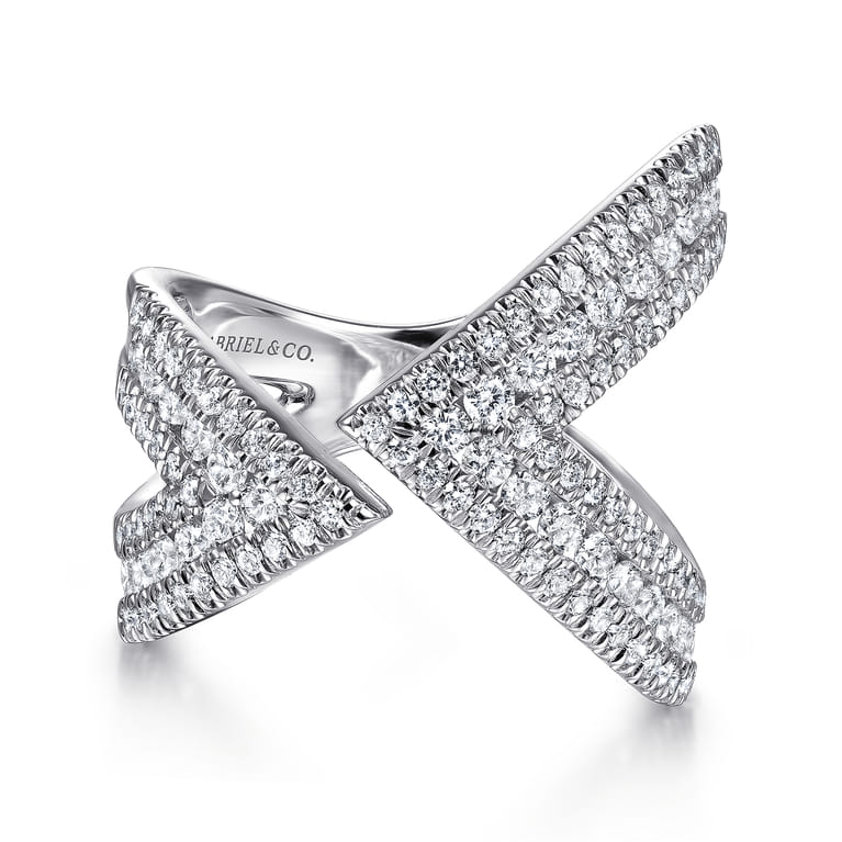 14K White Gold Abstract Diamond Pave Bypass Open Ring - 1.1 ct - Shot 1