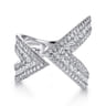 14K White Gold Abstract Diamond Pave Bypass Open Ring - 1.1 ct