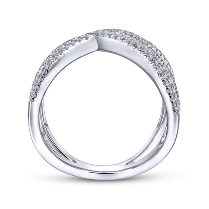14K White Gold Abstract Diamond Pave Bypass Open Ring