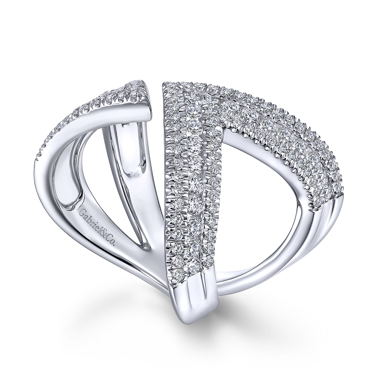 14K White Gold Abstract Diamond Pave Bypass Open Ring - 1.1 ct - Shot 3
