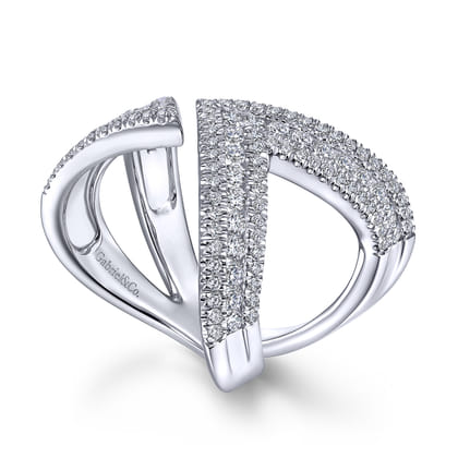 14K White Gold Abstract Diamond Pave Bypass Open Ring