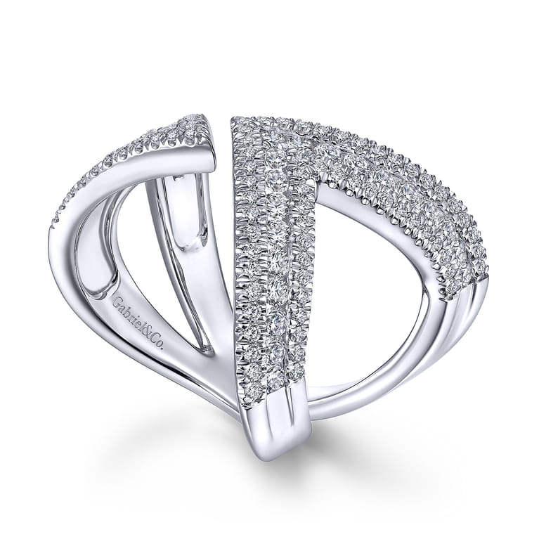 14K White Gold Abstract Diamond Pave Bypass Open Ring - 1.1 ct - Shot 3