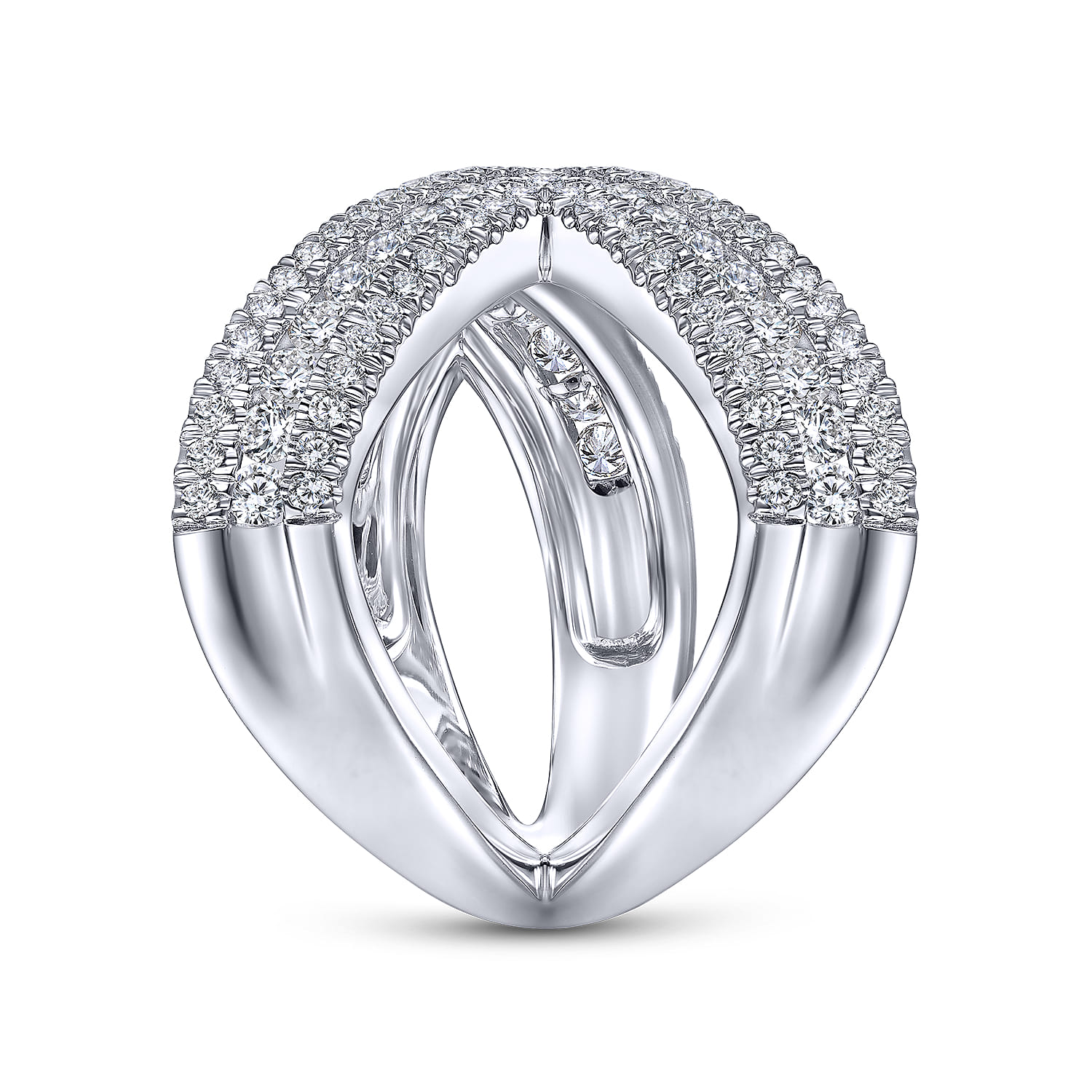 14K White Gold Abstract Diamond Pave Bypass Open Ring - 1.1 ct - Shot 4