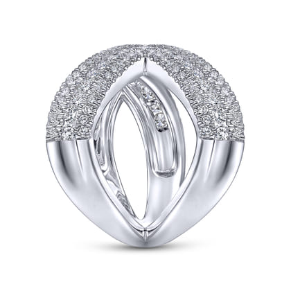 14K White Gold Abstract Diamond Pave Bypass Open Ring