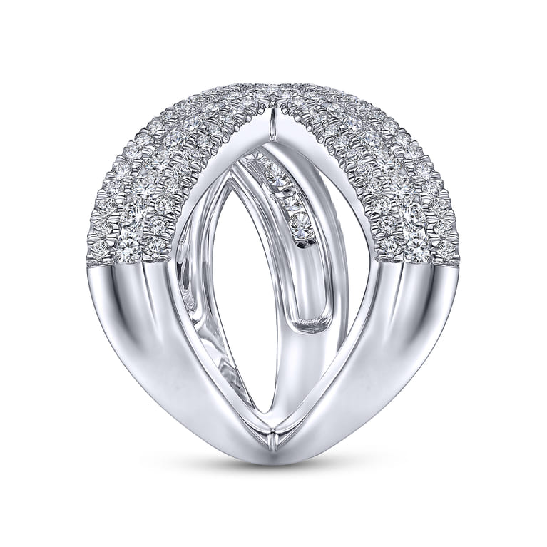 14K White Gold Abstract Diamond Pave Bypass Open Ring - 1.1 ct - Shot 4