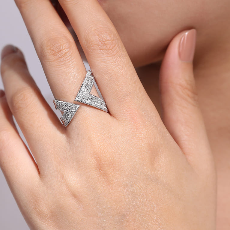 14K White Gold Abstract Diamond Pave Bypass Open Ring - 1.1 ct - Shot 5