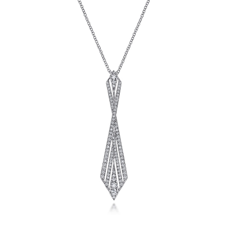 14K White Gold Abstract Diamond Pendant Necklace - 0.8 ct - Shot 1