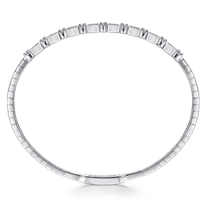 14K White Gold Alternating Baguette and Round Diamond Bangle